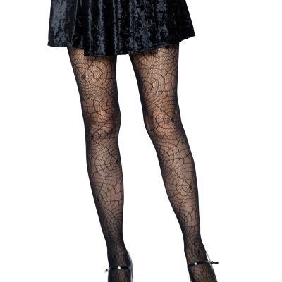 Leg Avenue Spiderweb Lace Tights Nylon Fishnet Women's One Size Reg Black 9009